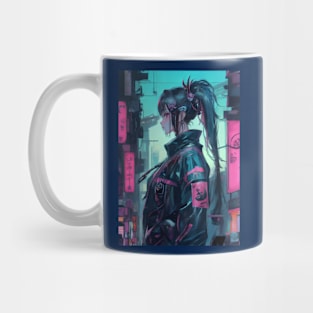 Neon cyberpunk girl ukiyo e art Mug